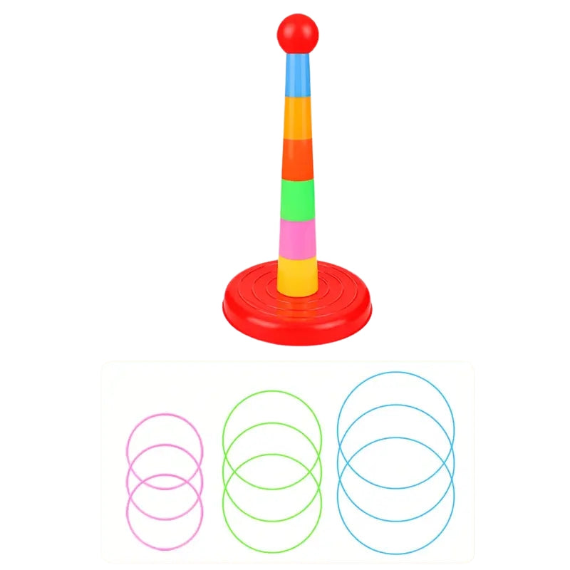 Fun and colorful ring toss tower, ideal for developing coordination and motor skills in children